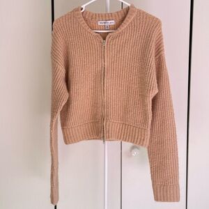 Madden Girl Tan Knit Zip Cardigan